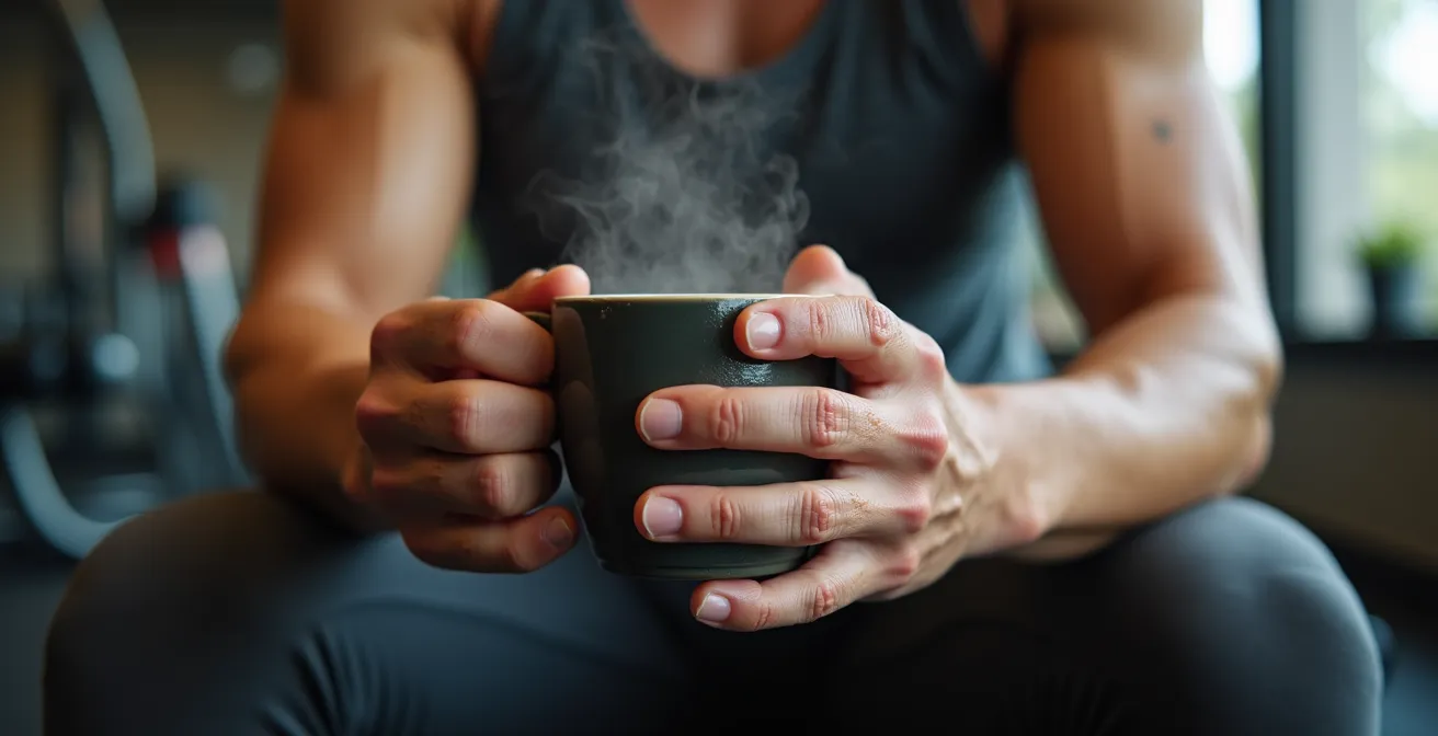 Athlète en phase de récupération s'hydratant avec du thé après l'effort